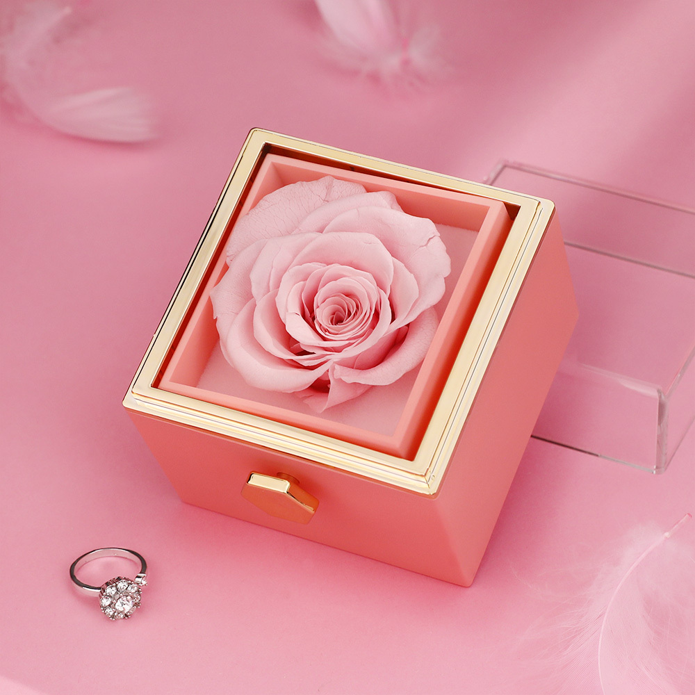 Rotating Flower Box Creative Ring Pendant Jewelry Rose Gift Box