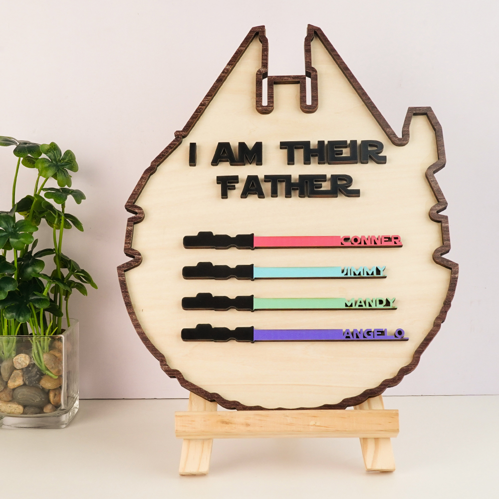 Father's Day Gift Custom Name Lightsaber Plaque I Am Their Father Wooden Sign