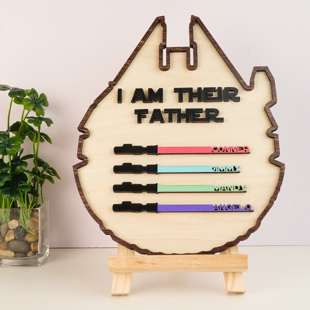 Father's Day Gift Custom Name Lightsaber Plaque I Am Their Father Wooden Sign