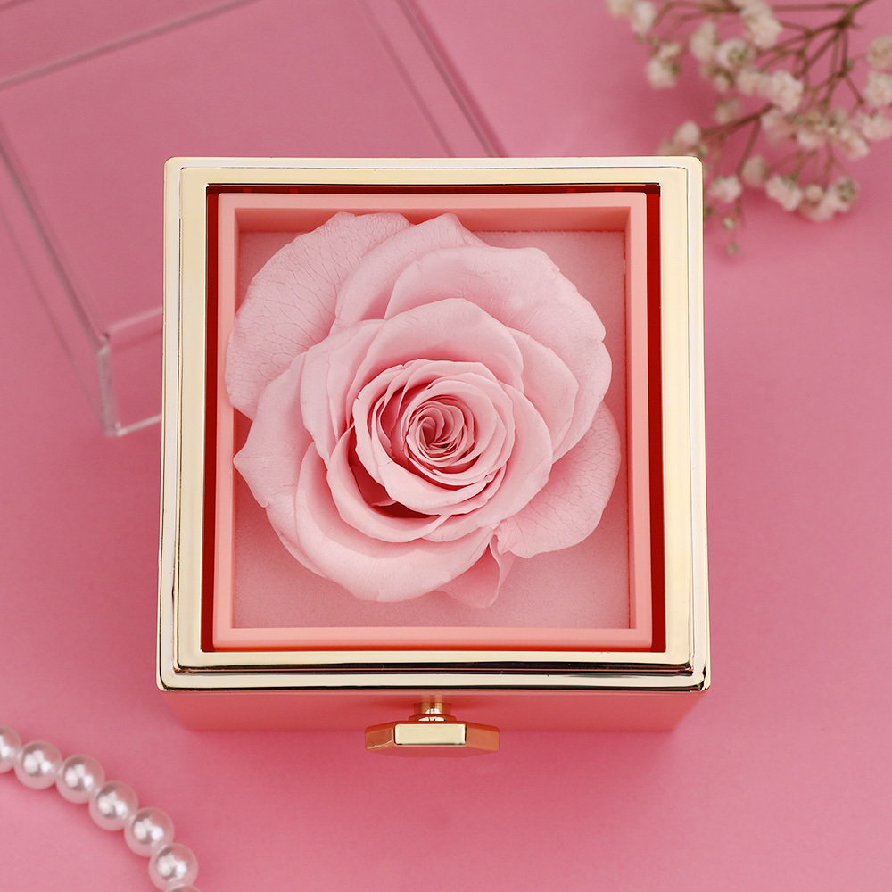 Rotating Flower Box Creative Ring Pendant Jewelry Rose Gift Box
