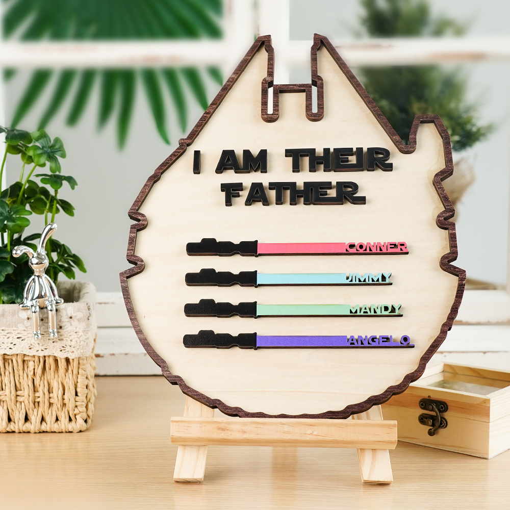 Personalized Lightsaber Plaque I Am Their Father Wooden Sign Father's Day Gift