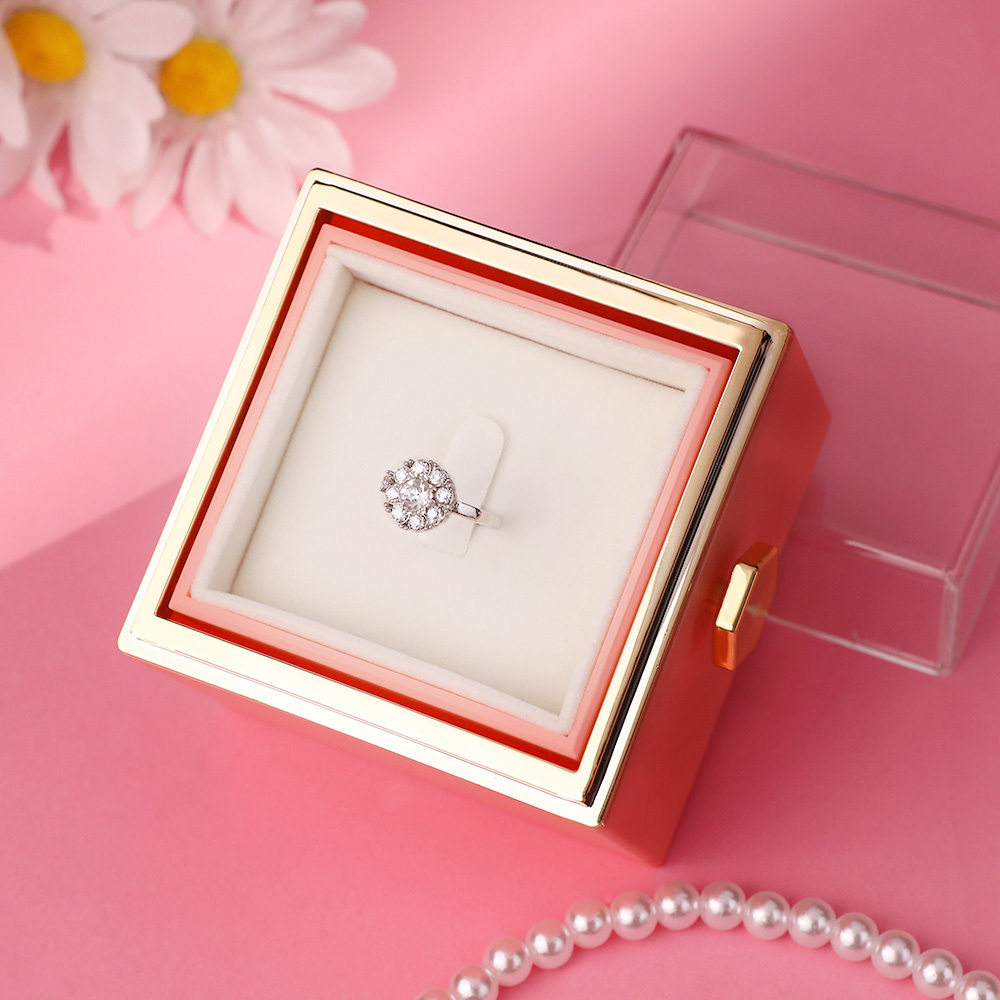 Rotating Flower Box Creative Ring Pendant Jewelry Rose Gift Box