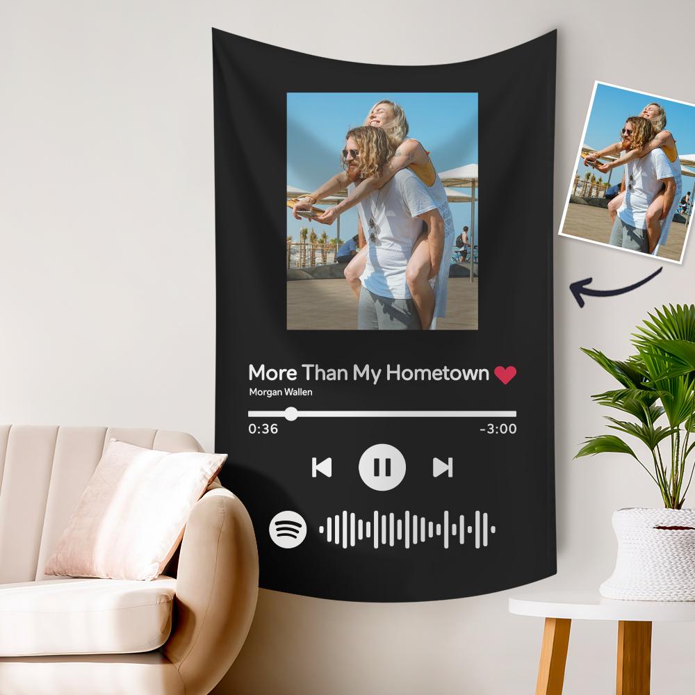 Custom Spotify Photo Blanket on Wall Spotify Music Code Tapestry Black 88.9cm*152.4cm/35in*60in
