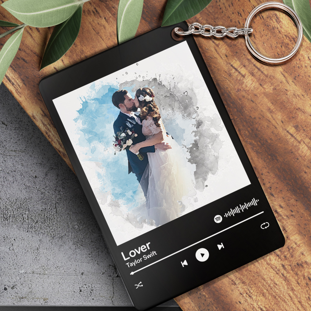 Custom Spotify Glass Code Oil Painting Style Couple Keychain/Plaque Gift For Her