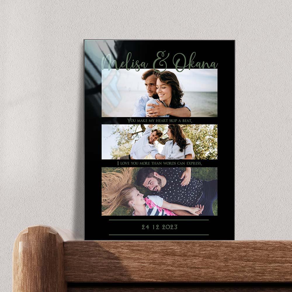 Custom three Photo Glass Plauqe Romantic Photo Plaque Painting Gift