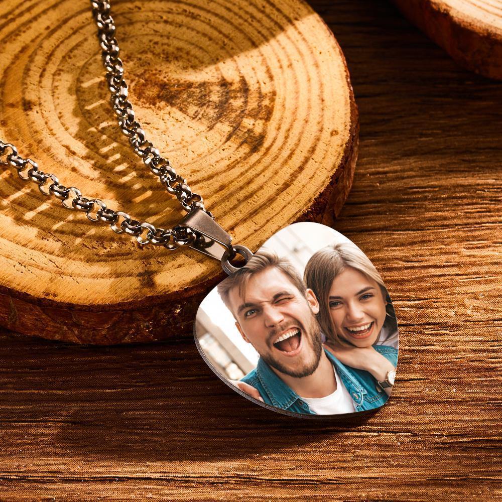Personalized Music Spotify Scan Code Heart Photo Necklace Stainless Steel Pendant