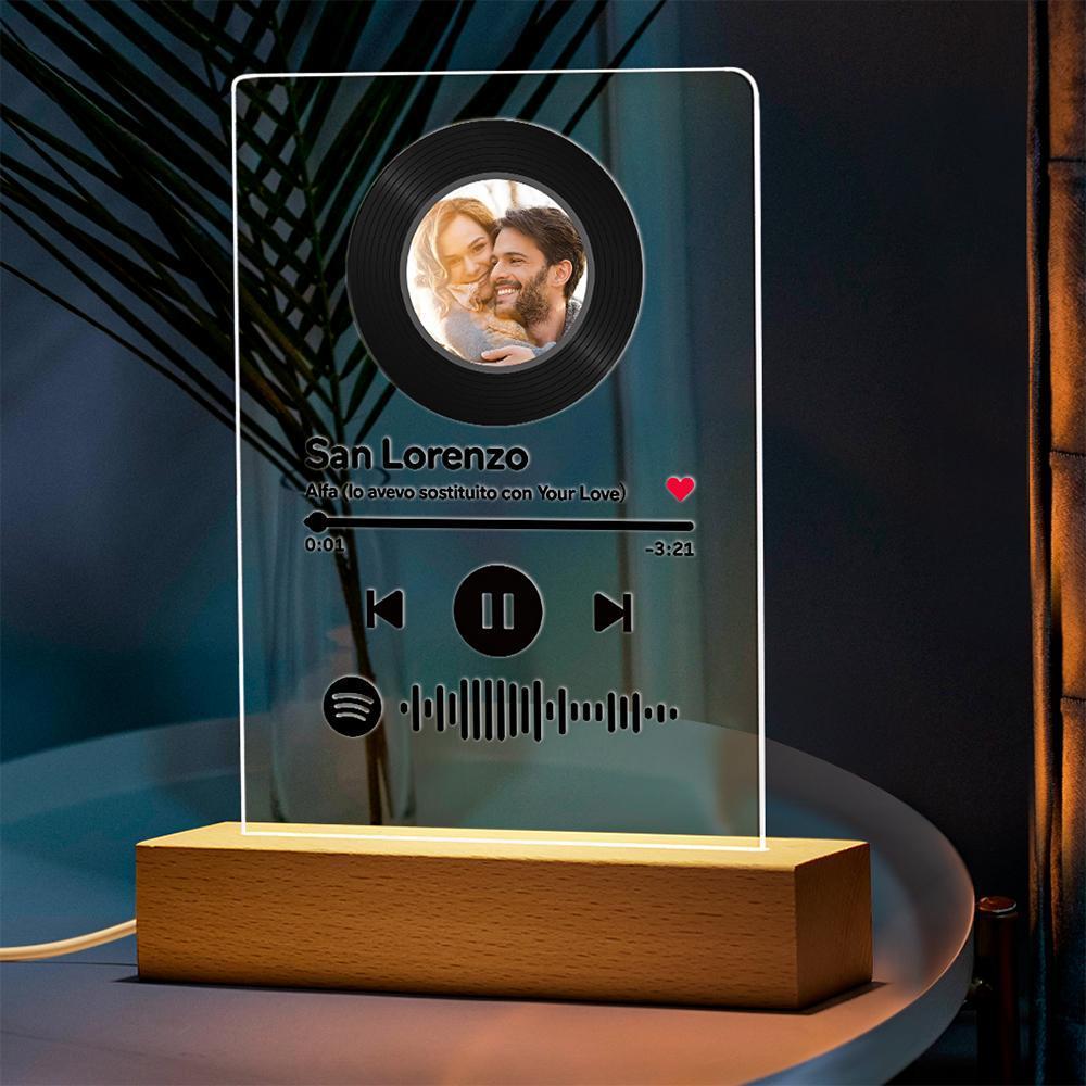 Custom Photo Spotify Acrylic Plaque Lamp with Wooden Stand