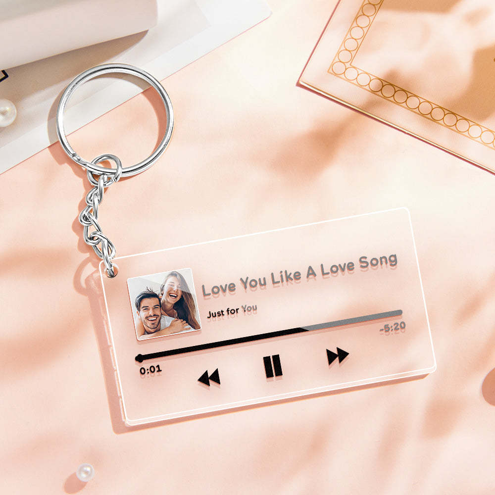 Custom Photo Keychain with Text Music Player Acrylic Keychain Christmas Gift
