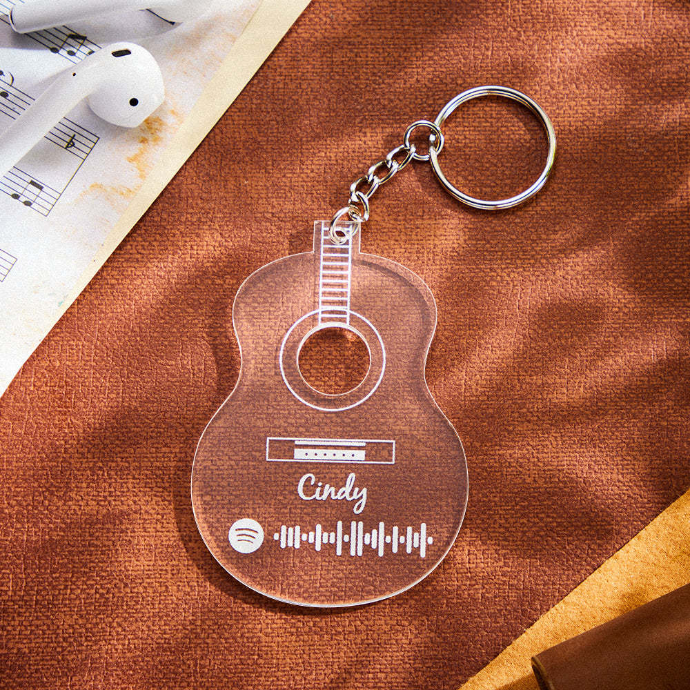 Personalized Guitar Shaped Spotify Music Keychain Engraved Scannable Code Key Ring for Music Lovers