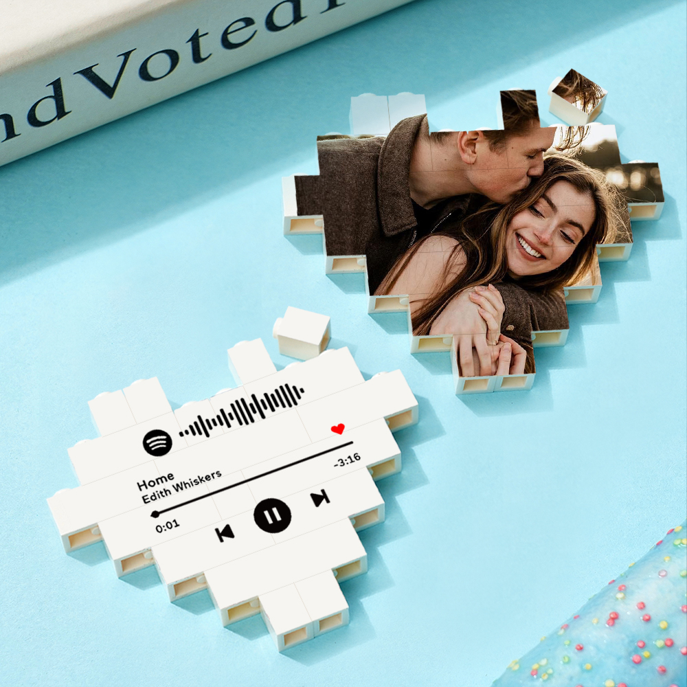 Gift For Her Custom Spotify Code Building Brick Personalized Photo Block Heart Shape