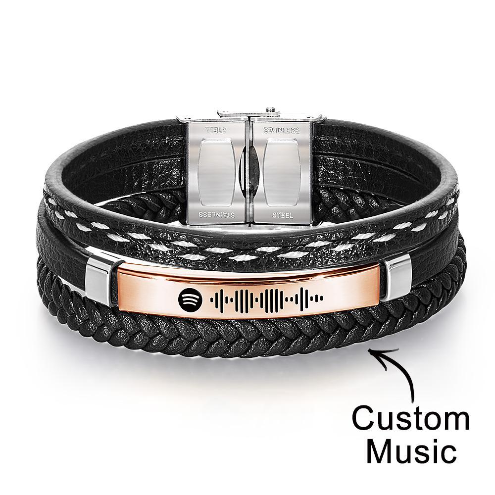Scannable Spotify Code Bracelet Personalized Multy Layer Leather Bracelet for Men