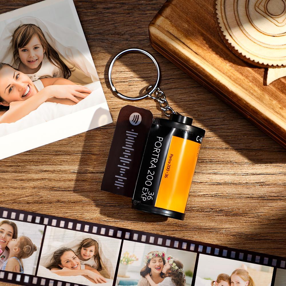 Personalized Spotify Code Camera Roll Keychain Multiphoto 5-20 Pictures Yellow Shell Keychain