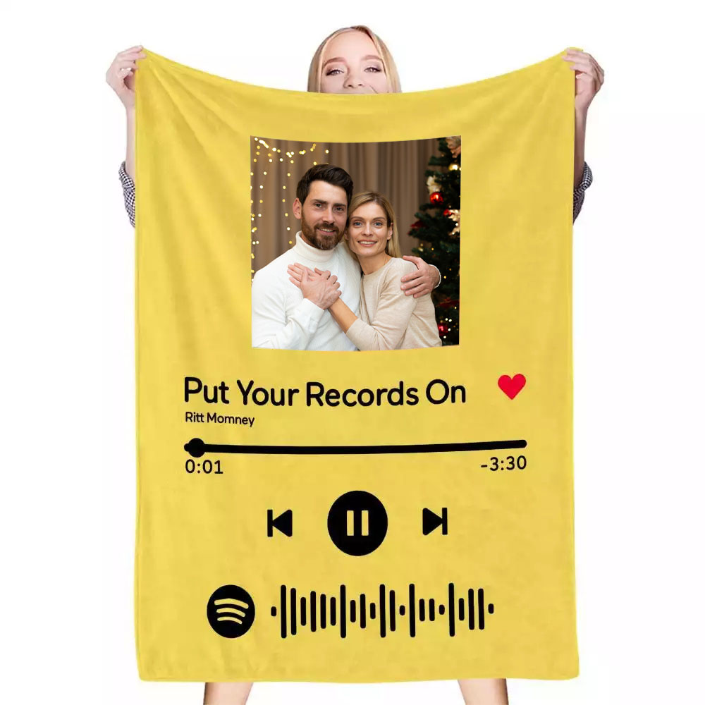 Christmas Gifts Custom Spotify Code Music Blanket Personalized Photo Fleece Blanket