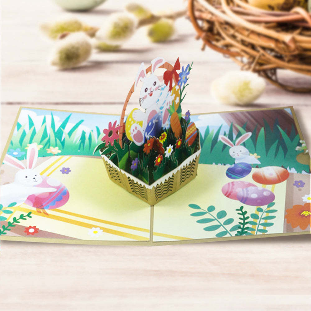 Easter Card Bunny Egg Basket 3D Pop Up Greeting Card