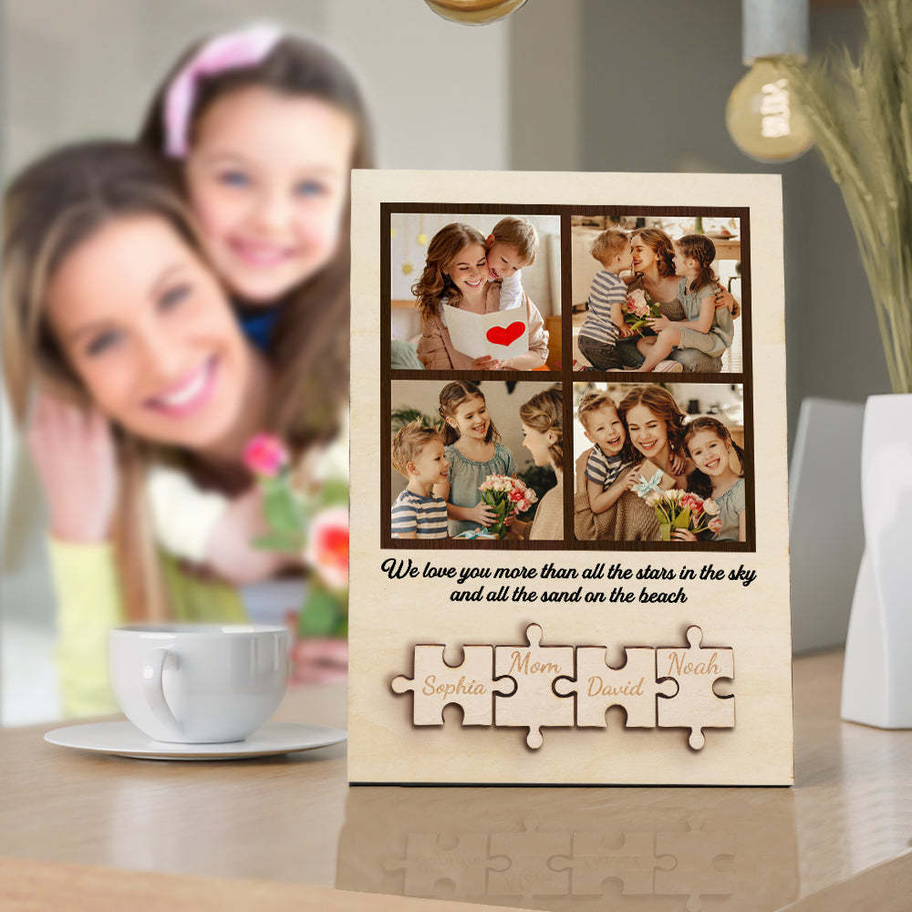 Father's Day Gift Personalized Wooden Photo Puzzle Sign Custom Family Member Sign