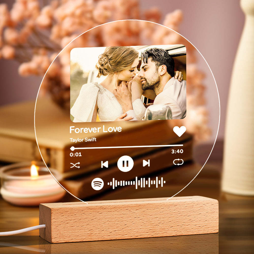 Custom Spotify Code Round Night Light Personalized Photo Lamp