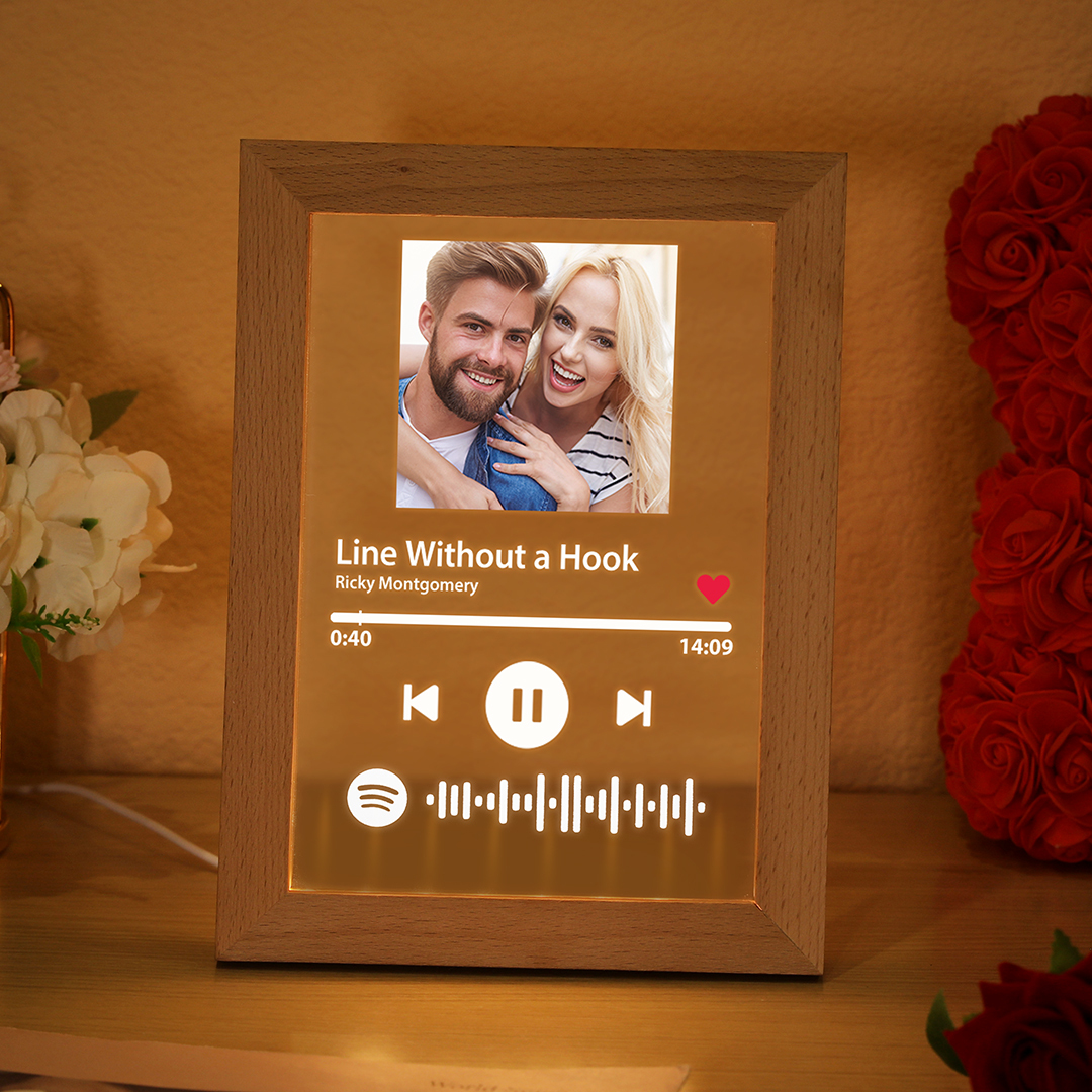 Custom Spotify Glass Plaque Scannable Spotify Wooden Frame Night Light