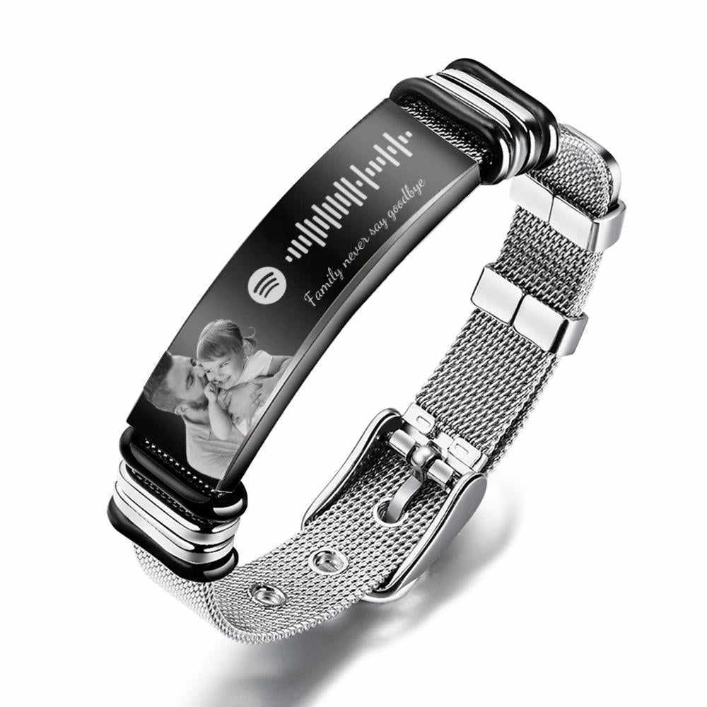 Gift For Father Personalized Spotify Code Bracelet with Your Photo Perfect Gift for Him
