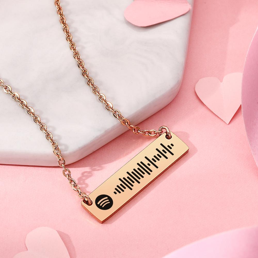 Personalized Bar Necklace Spotify Code Necklace Engraved Name Stainless Steel Necklace Gift