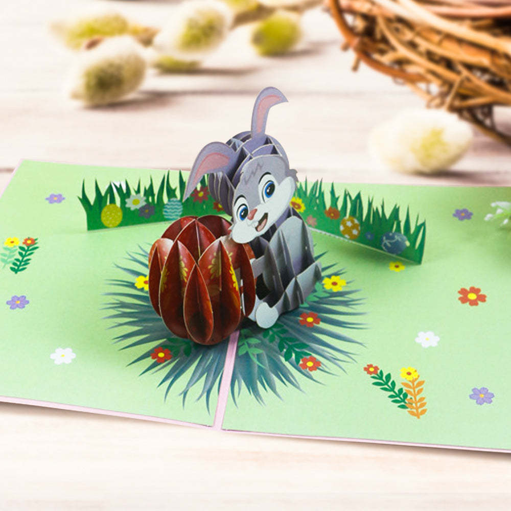 Easter Card Rabbit Holding Easter Egg 3D Pop Up Greeting Card