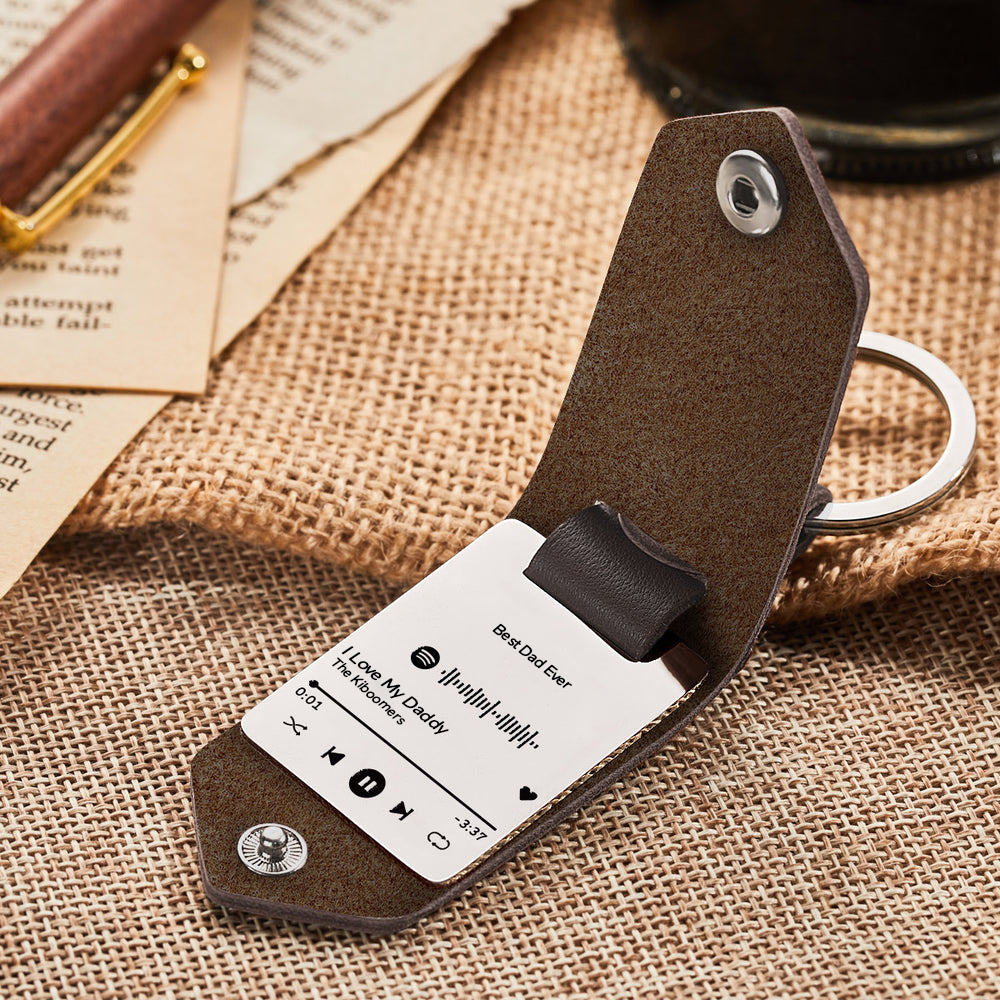 Scannable Spotify Code Keychain Custom Engraved Music Song Keychains Leather Gifts for Couple