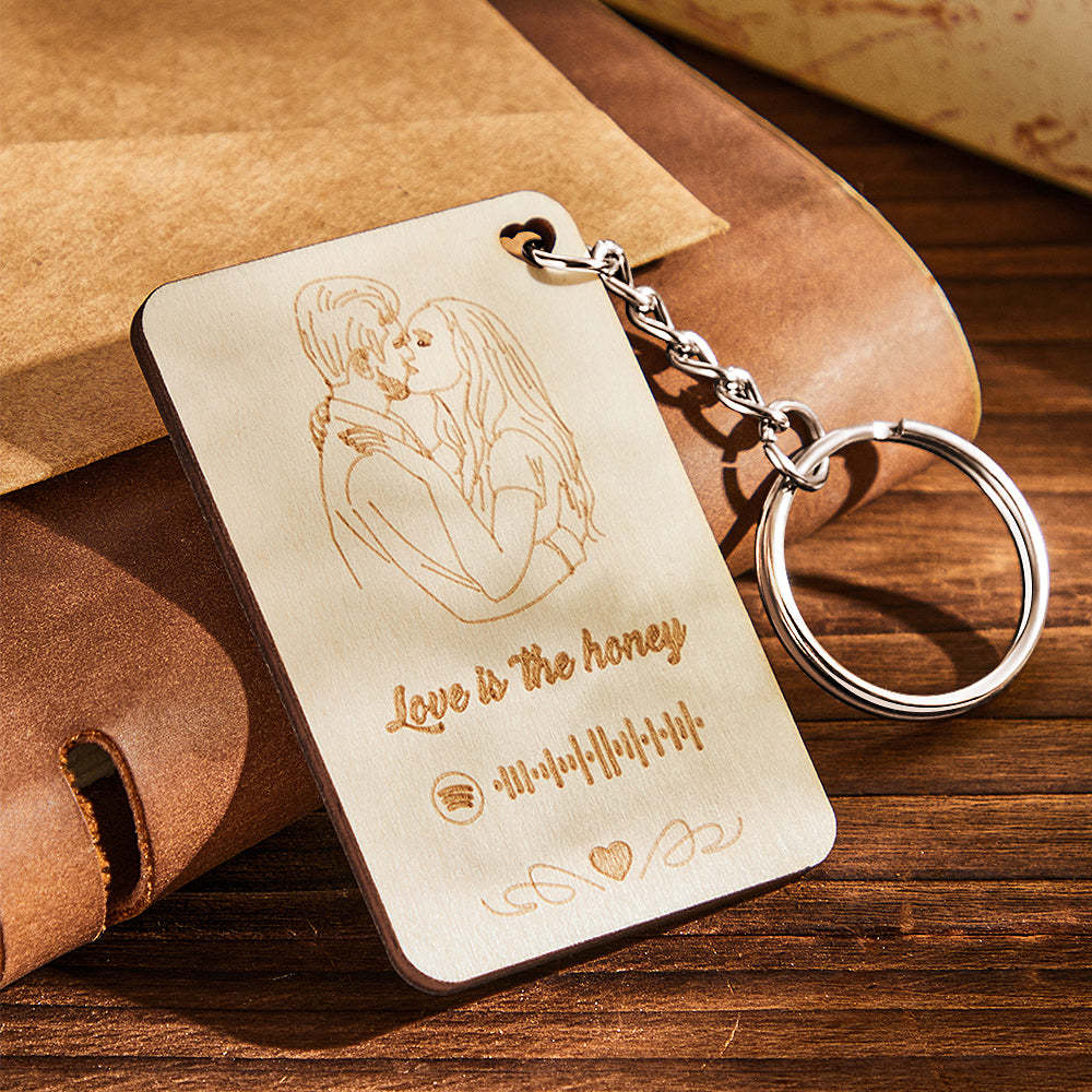 Personalized Photo Keychain Scannable Spotify Code Wooden Keychain Custom Engraved Music Plaque Valentine's Day Gifts