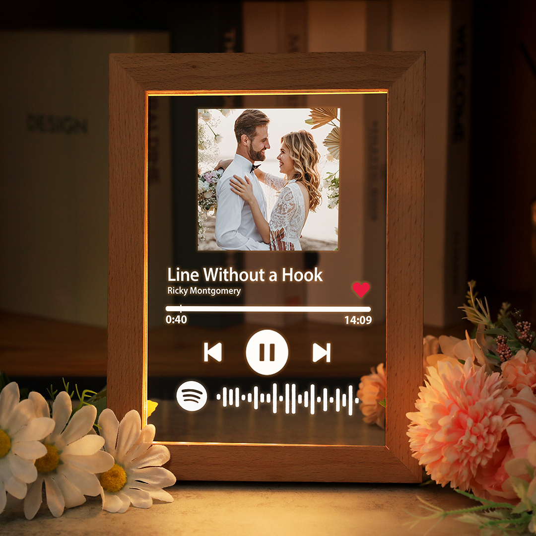 Custom Spotify  Plaque Scannable Spotify Code Wooden Frame Night Light Gift For Girlfriend
