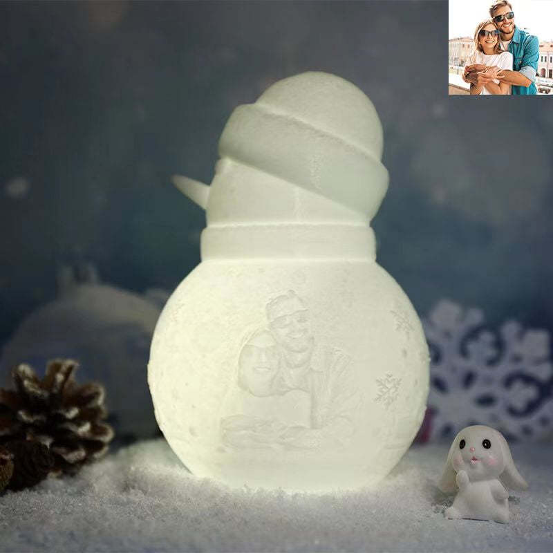 Custom Photo Engraved Night Light Snowman Lamp for Lover Christmas Gift