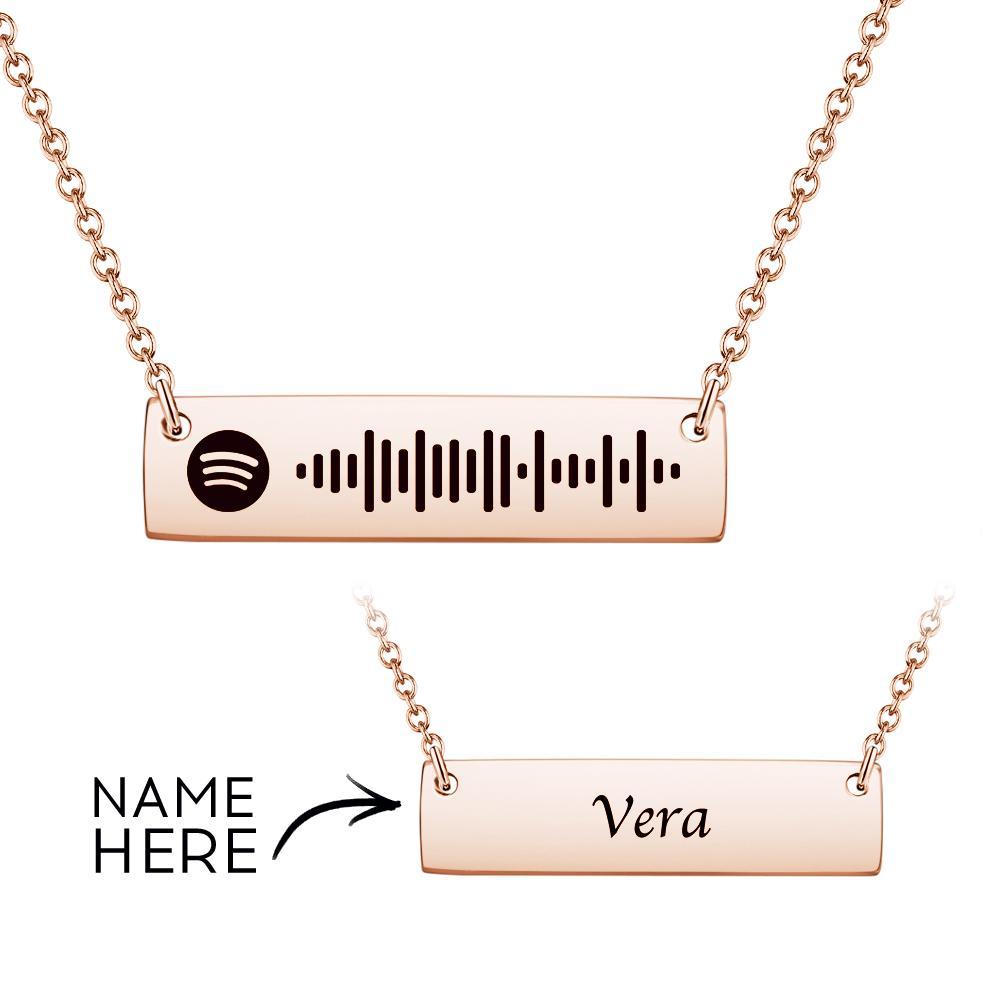 Personalized Bar Necklace Spotify Code Necklace Engraved Name Stainless Steel Necklace Gift