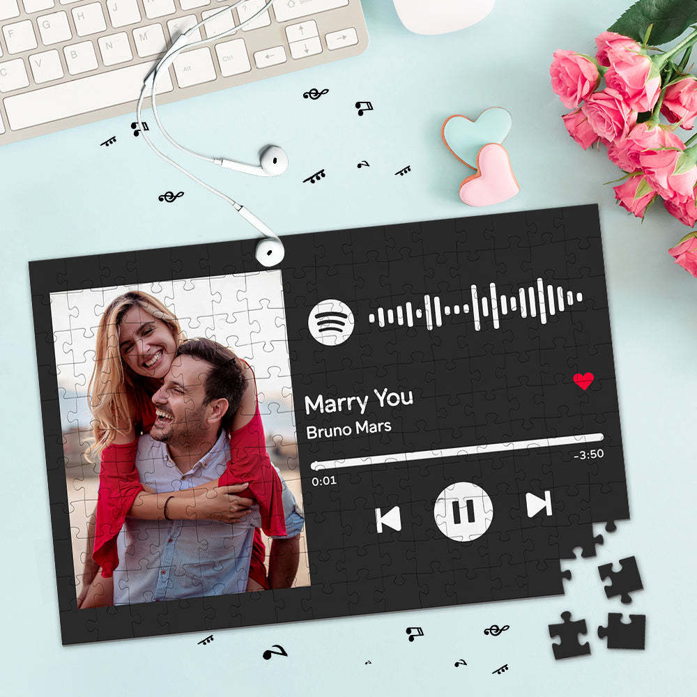Custom Spotify Code Music Horizontal Version Jigsaw Puzzle 35/150/300/500/1000 Pieces - Black