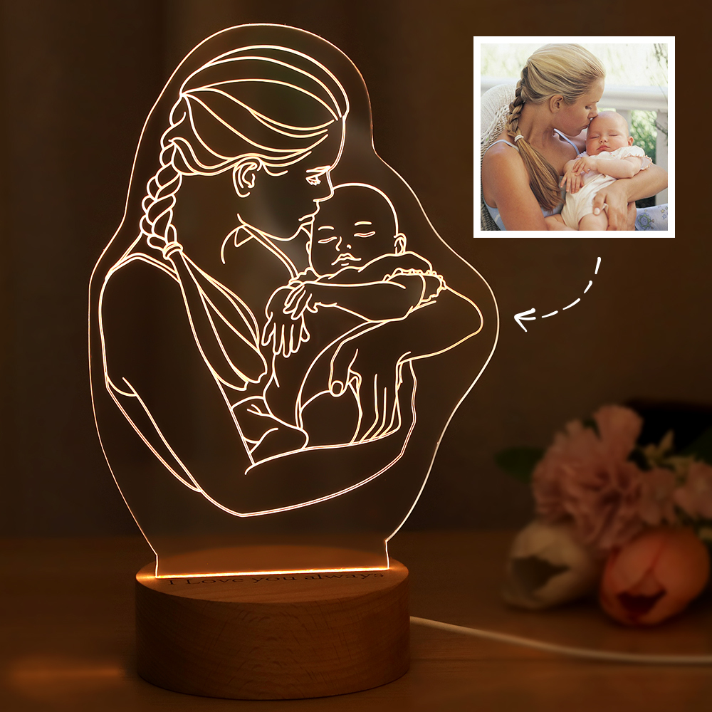 Personalized 3D Photo Nightlight Engraved Text Lamp Gifts For Mom