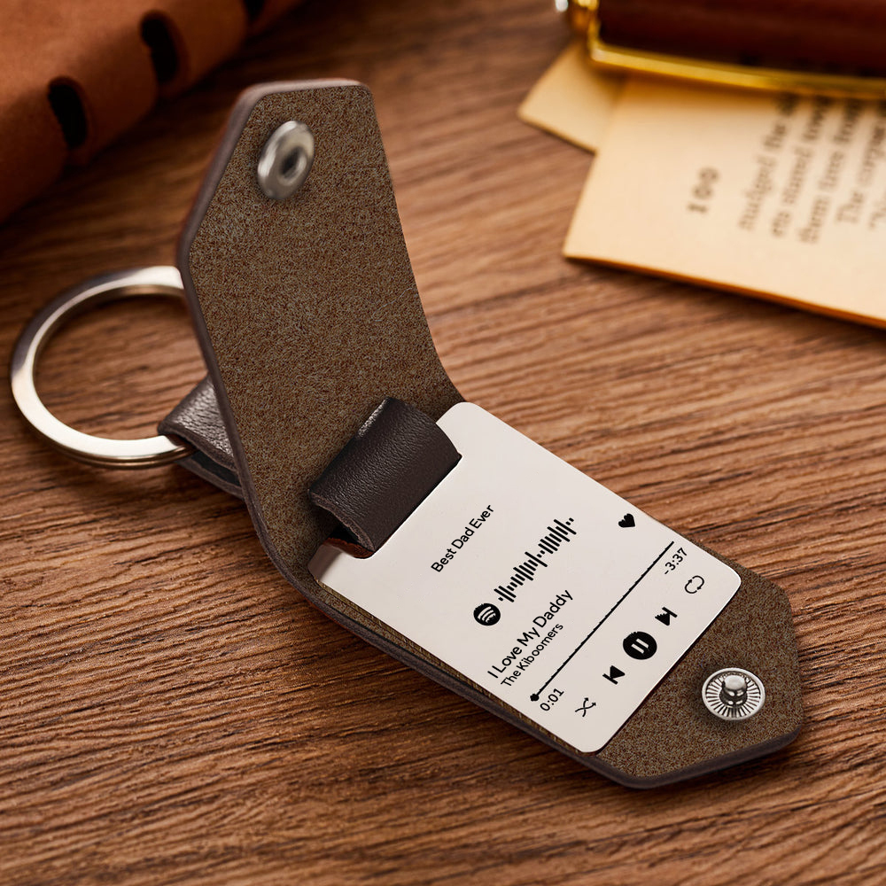 Scannable Spotify Code Keychain Custom Engraved Music Song Keychains Leather Gifts for Couple