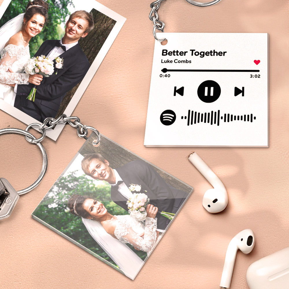 Custom Double Sided Acrylic Spotify Keychain Personalized Photo Scannable Keychain Birthday Christmas Gift for Lover