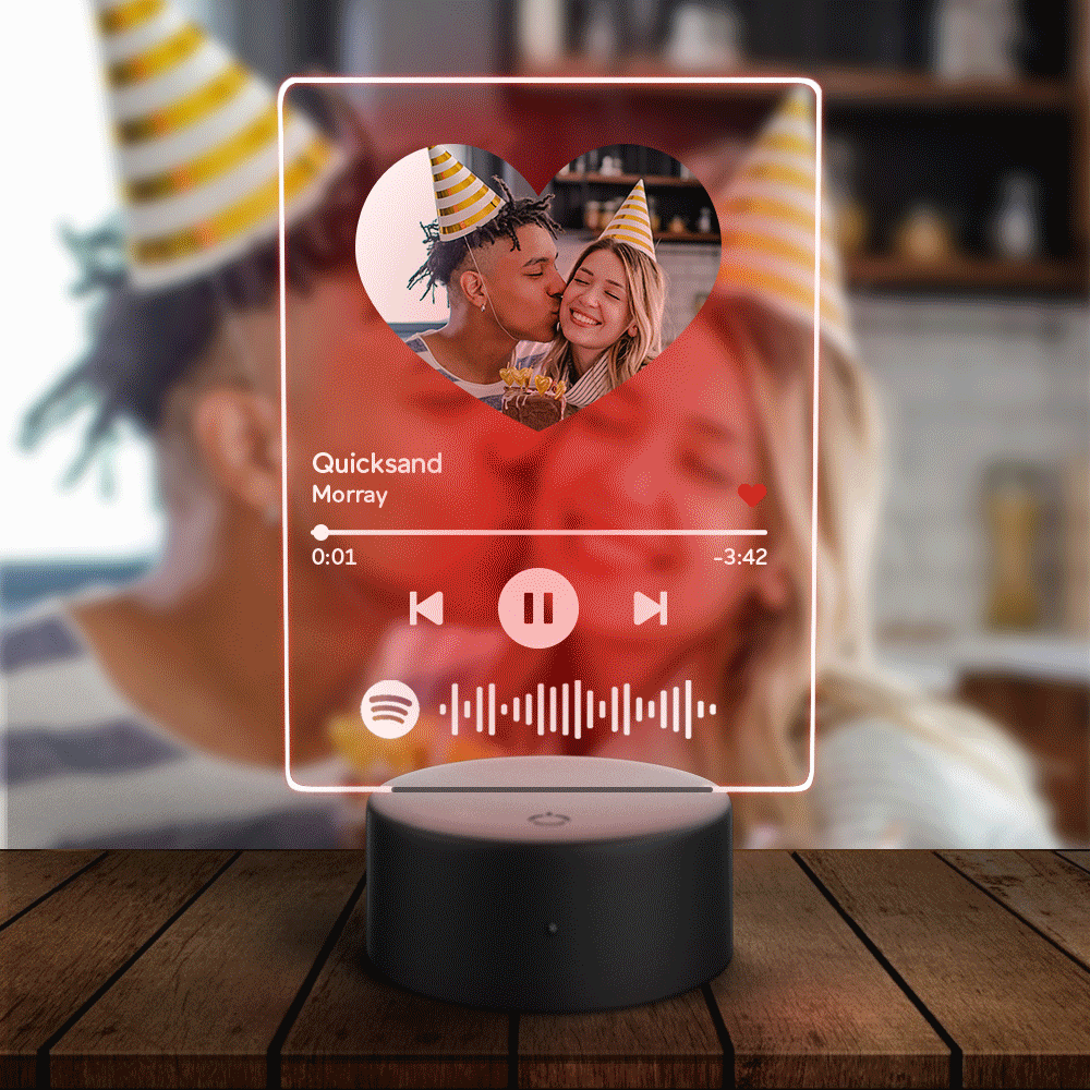 Seven Colors Spotify Glass Custom Heart Photo Scannable Music Plaque Night Light Birthday Gift