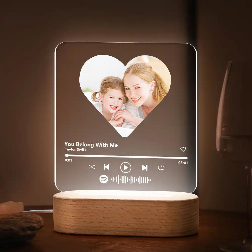 Mother's Day Gift Custom Spotify Code Heart 7 Color Lamp Acrylic Music Plaque Night Light