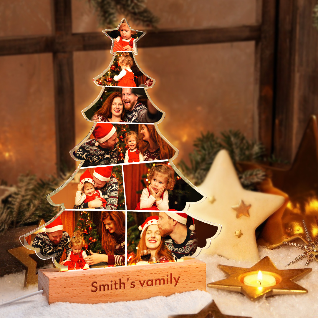 Custom Photo Christmas Tree Night Light Personalized Engraved Night Light Christmas Gifts