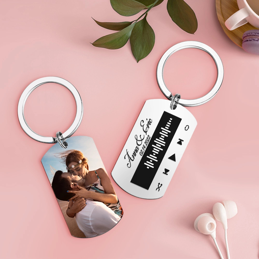 Custom Photo Music Keychain Engraved Text Best Gift For Her