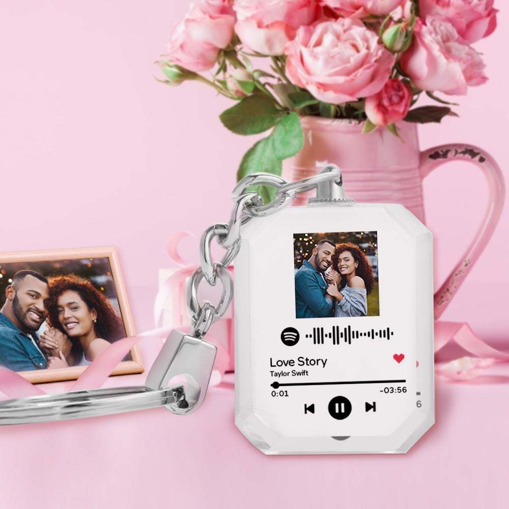 Custom Spotify Code Crystal Keychain Photo Keychain Gifts For Couple