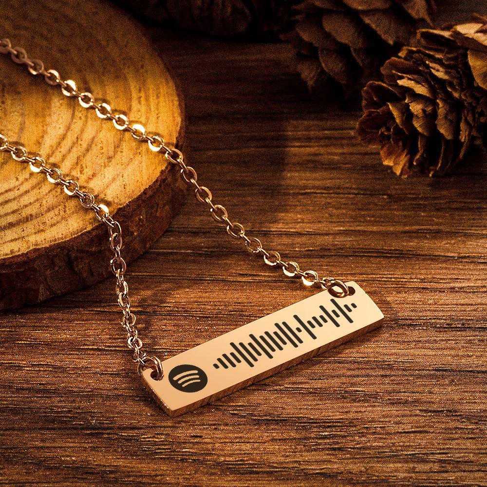 Personalized Bar Necklace Spotify Code Necklace Engraved Name Stainless Steel Necklace Gift
