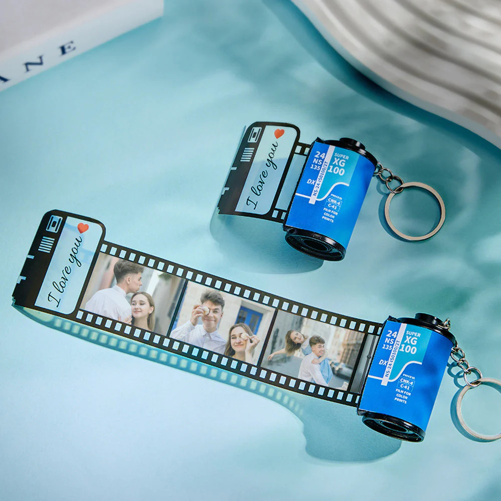 Custom Camera Roll Keychain Personalized Photo Engraved Film Roll