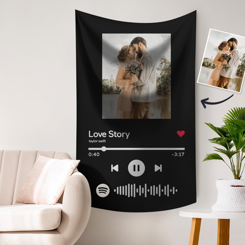 Custom Spotify Photo Blanket on Wall Spotify Music Code Tapestry Black 76.2cm*127cm/30in*50in
