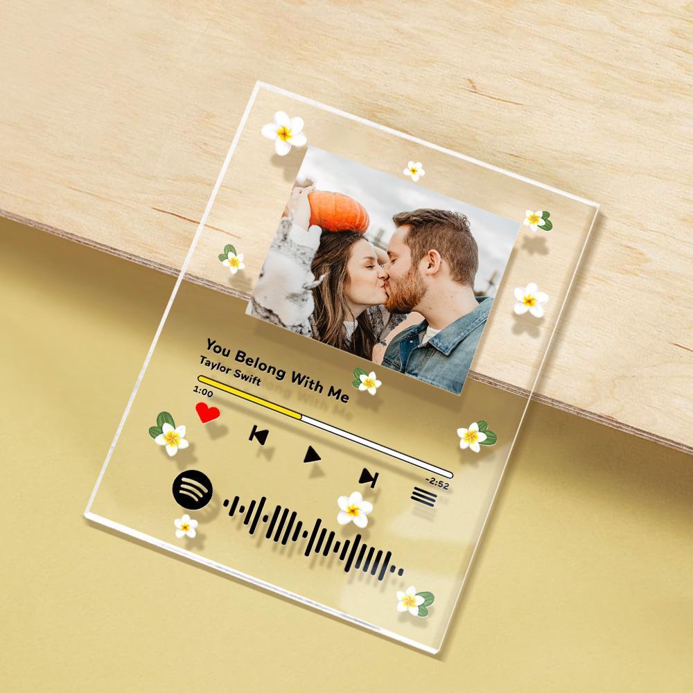 Custom Photo I am In Love Flowers Decorated Scannable Spotify Code Music Plaque Night Light