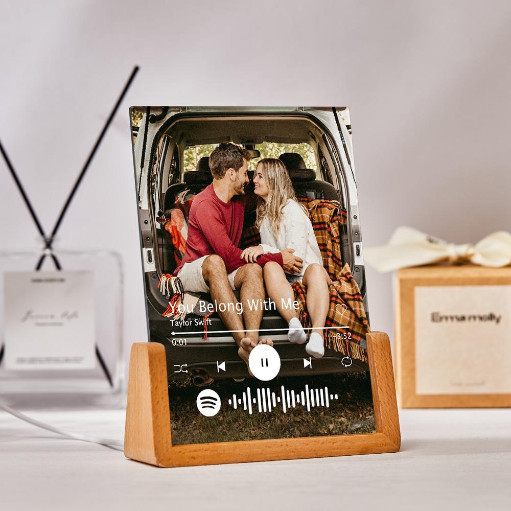 Custom Spotify Photo Night Light Personalized Acrylic Wooden Lamp Anniversary Gift