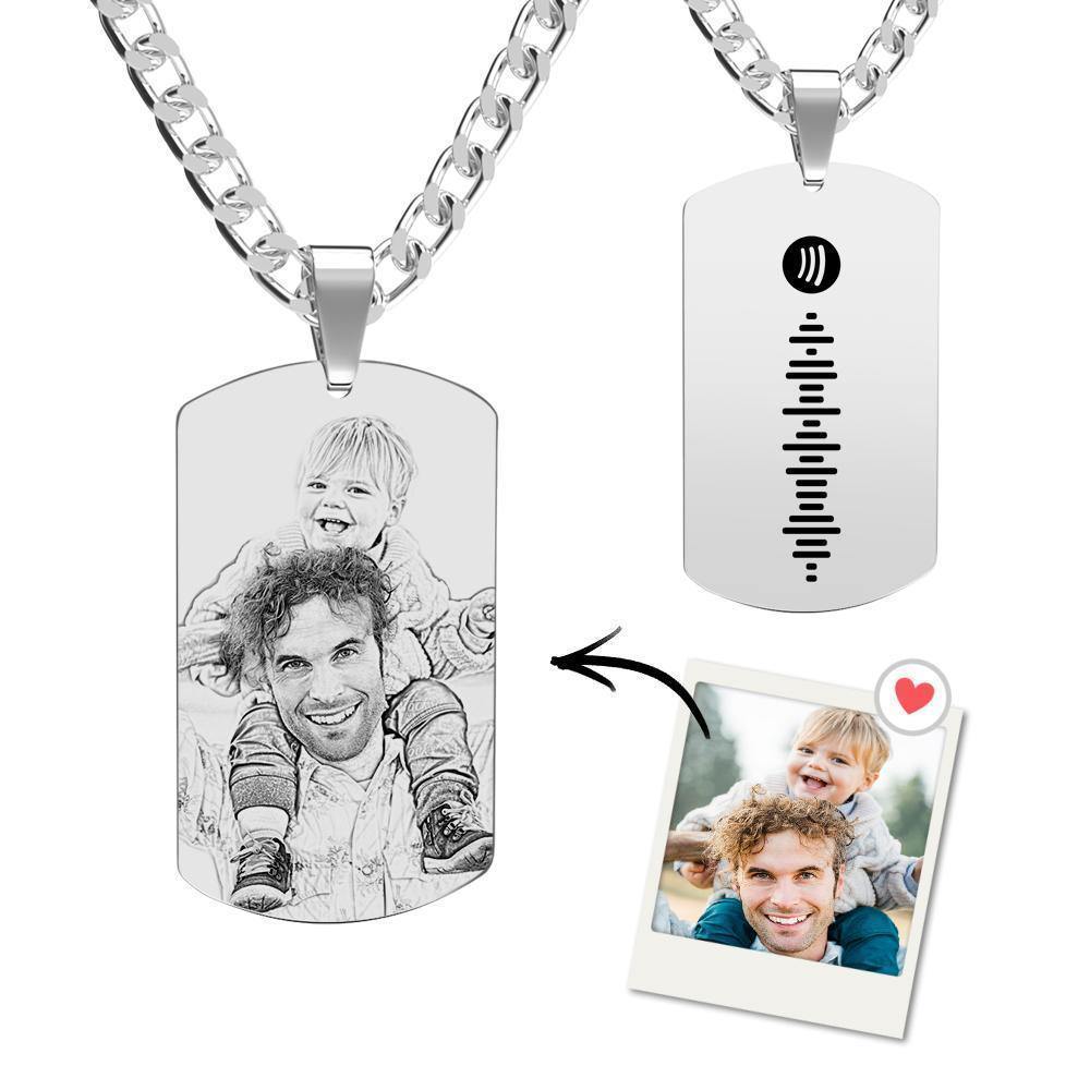 Personalized Music Spotify Code Photo Necklace Stainless Steel Pendant Custom Laser Engrave