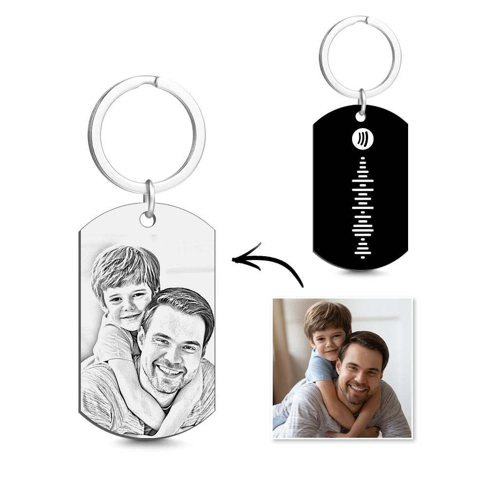 Custom Spotify Code Stainless Steel Keychain | Photo Keychain Personalized Gift for New Dad