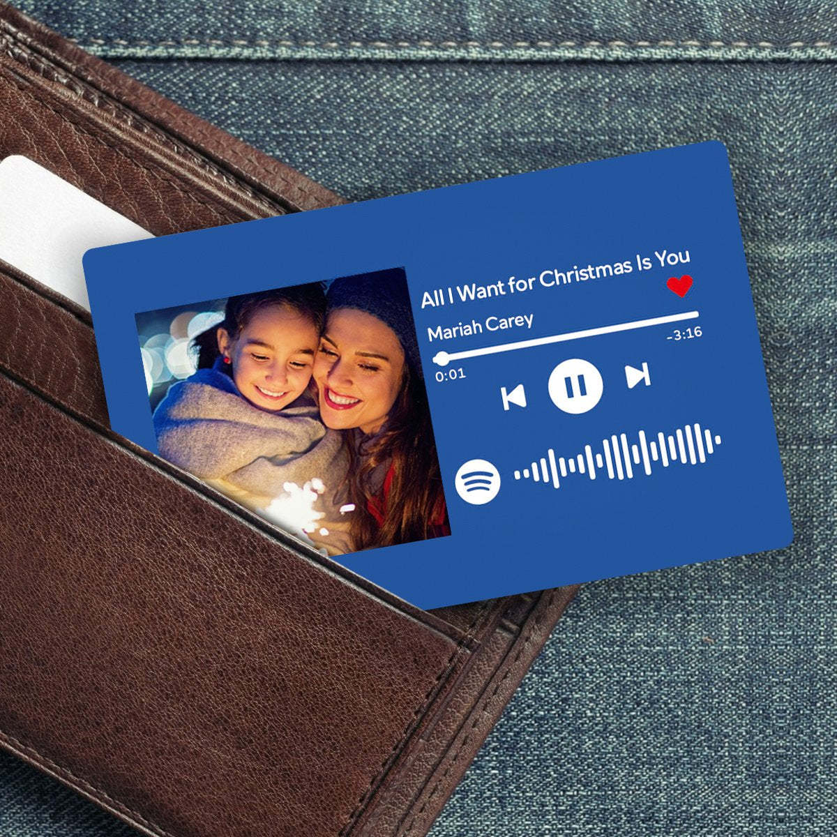 Custom Spotify Music Code Wallet Card Personalized Message Card Blue