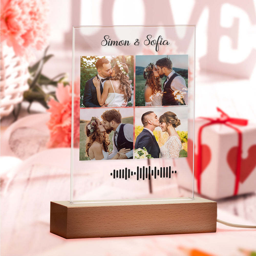 Gift for Her Custom Music Code Night Light with 4 Pictures