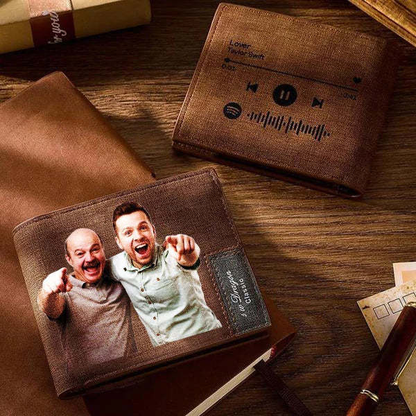 Scannable Spotify Code Wallet Photo Engraved Wallet Memorial Gifts-Brown