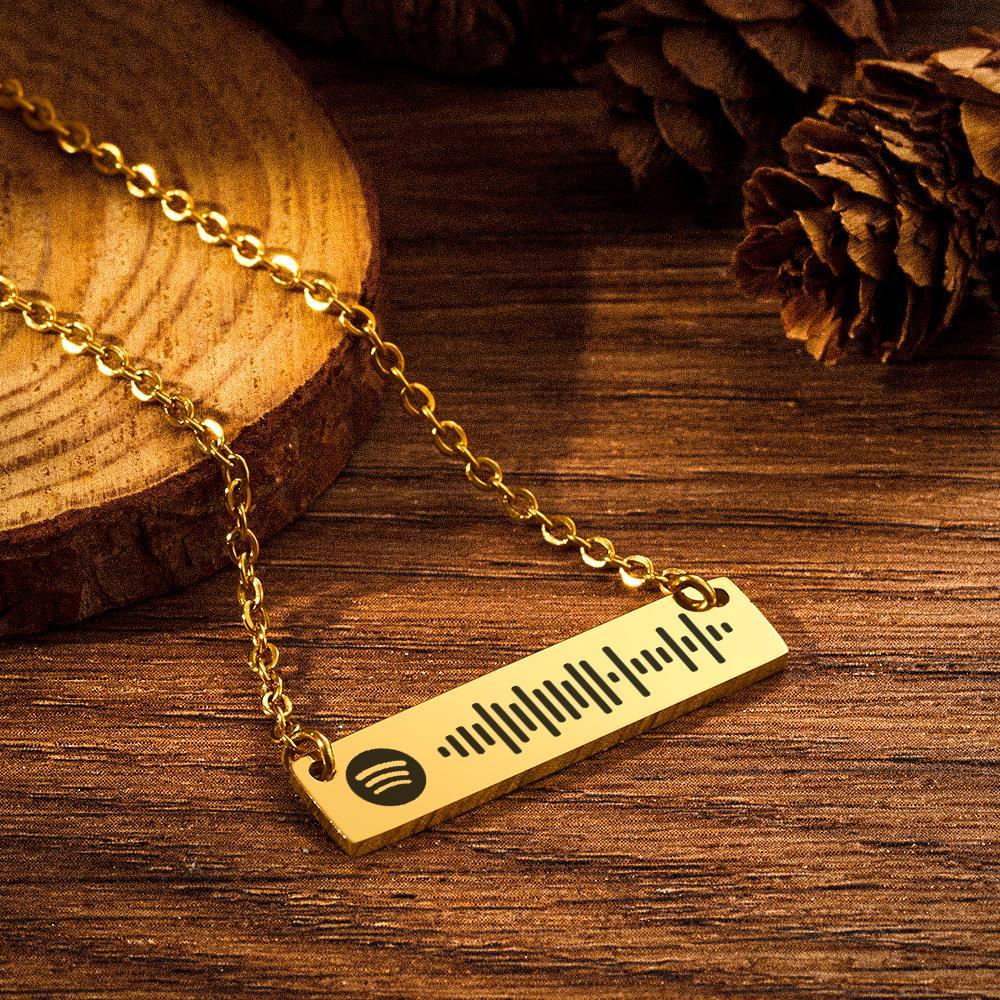 Personalized Bar Necklace Spotify Code Necklace Engraved Name Stainless Steel Necklace Gift