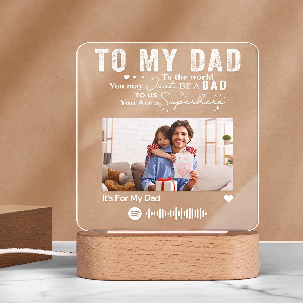 Father's Day Gift Personalized Music Plaque Photo Night Light Song Plaque Custom Photo Lamp Music Code Engagement Gift for Dad